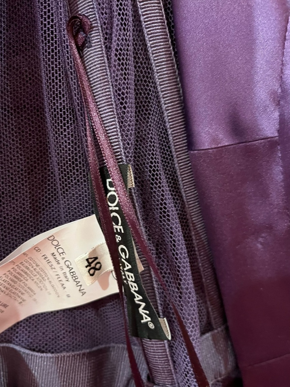 Dolce & Gabbana Purple Sheer Ruched Dress with Yellow Floral Appliqué - Picture 6 of 6